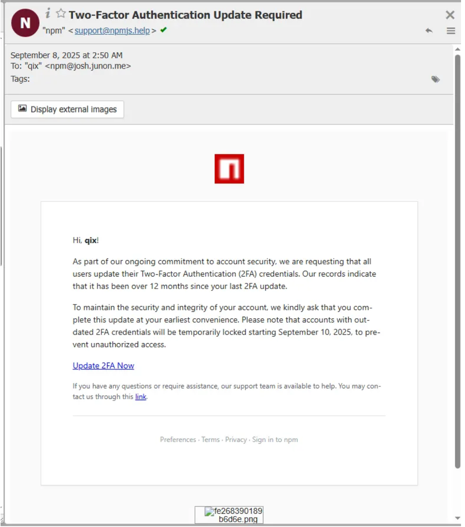 screenshot of phishing email nmp