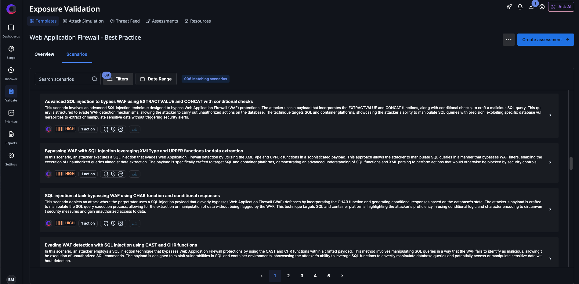 screenshot of cymulate exposure validation platform web application firewall