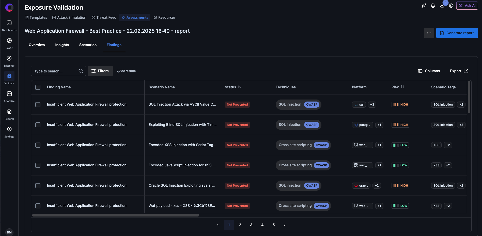 screenshot of cymulate exposure validation platform web application firewall